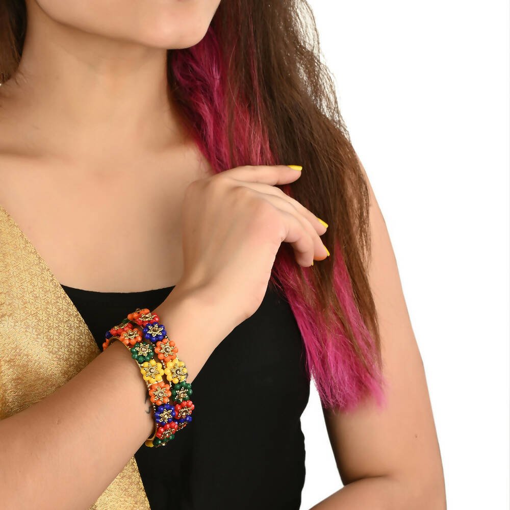 Afast Designer Fancy Party Bangle/ Kada Set, Multicolor, Metal, Pack Of 2 - Swadesiicart