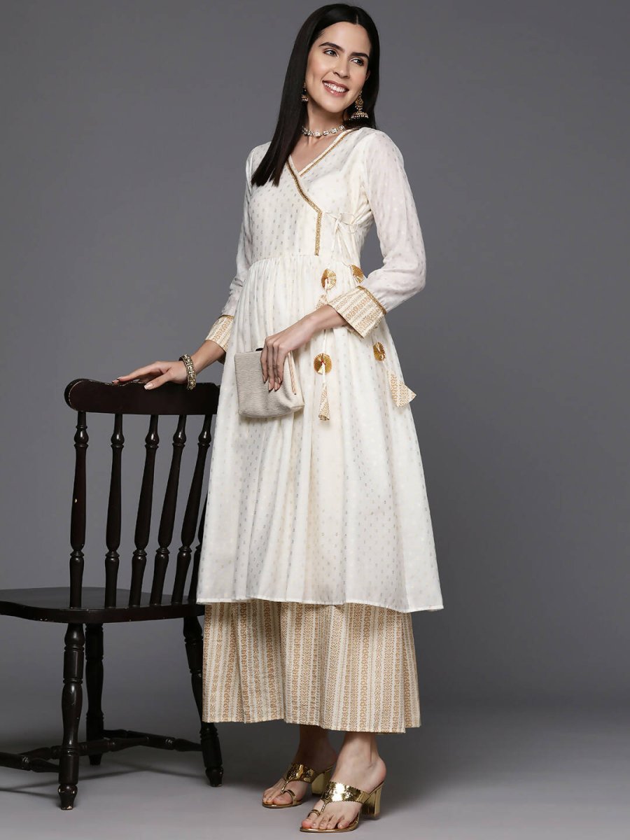 Ahalyaa Women's Traditional wear Ethnic Dress - Off White | Swadesiicart
