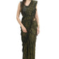 Mominos Fashion All Season Wear Olive Green And Black Ruffled Ready To Wear Saree - Swadesiicart
