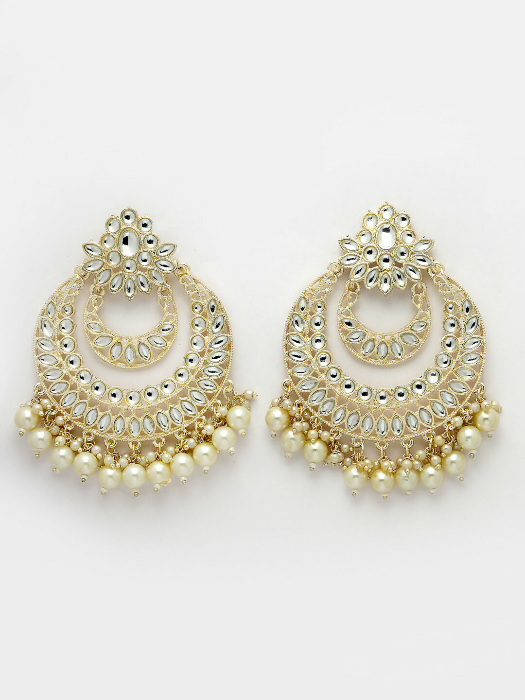 NVR Women Gold-Polished Kundan Handcrafted Chandbalis Earrings | Swadesiicart