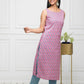 Myshka Women Pink Solid Cotton Straight Round Neck Kurtas - Swadesiicart