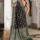 Joban Fashion Navy Blue Crepe Chiffon Pure Handloom Banarasi Silk Saree | Swadesiicart