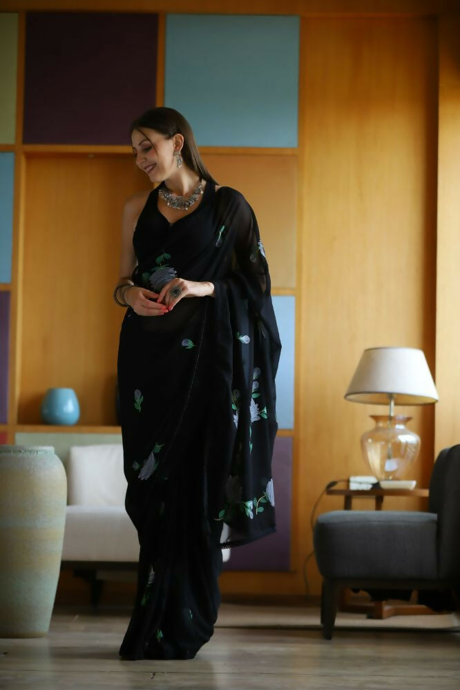 Vamsee Laxmi Black Georgette Saree - Swadesiicart