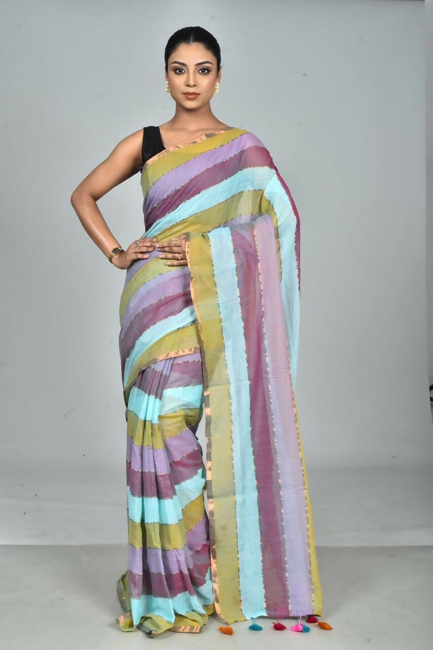 Exclusive Collection Beautiful Multi1 Pure Cotton Woven Handloom Saree With Running Blouse Piece - Swadesiicart