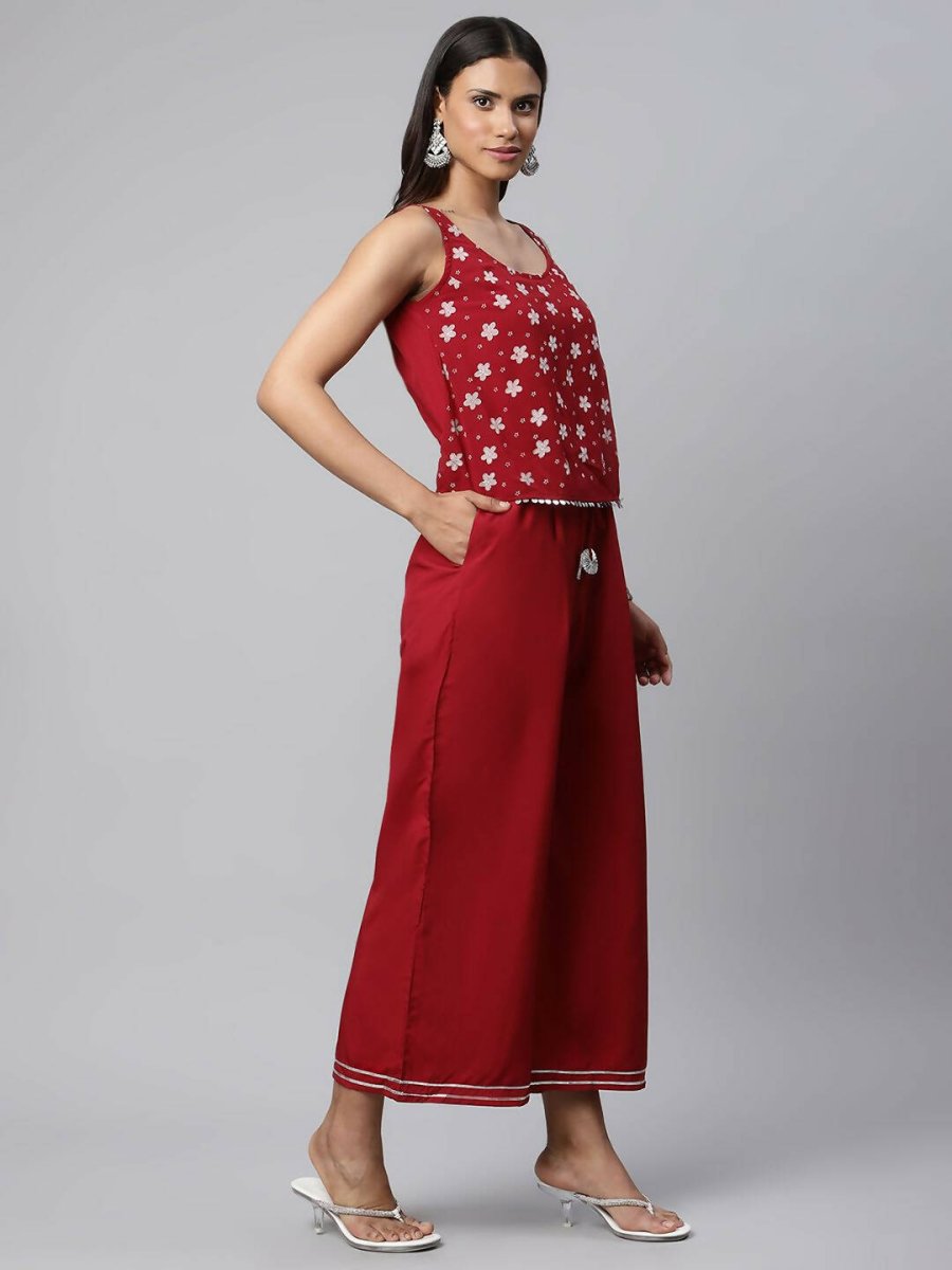 Ahalyaa Womens Maroon Chiffon Printed Jumpsuit - Swadesiicart