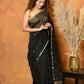 Very Much Indian Handloom Pure Cotton Silk Saree With Sleek Golden Border - Black | Swadesiicart