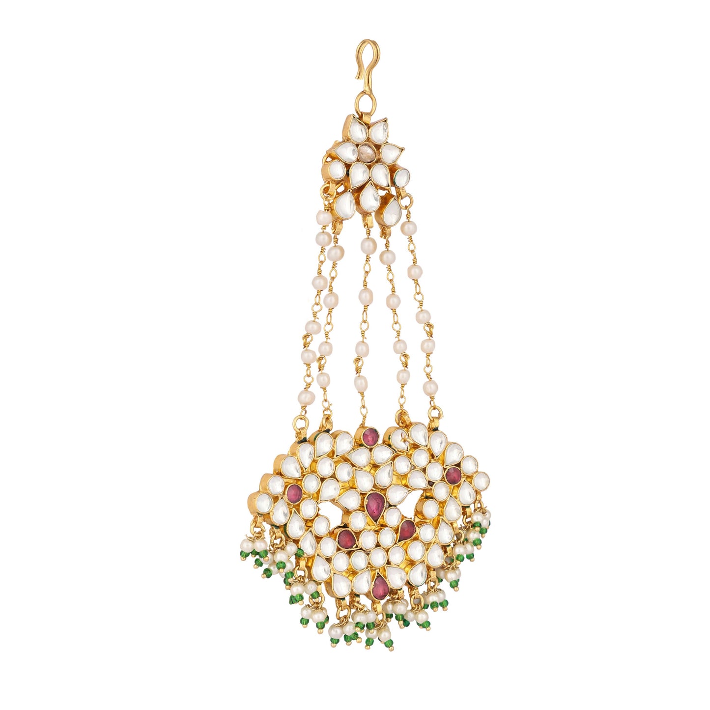 Nuyug 22K Gold-Plated Kundan & Red Stone Studded Jhumar Paasa Head Jewellery | Swadesiicart
