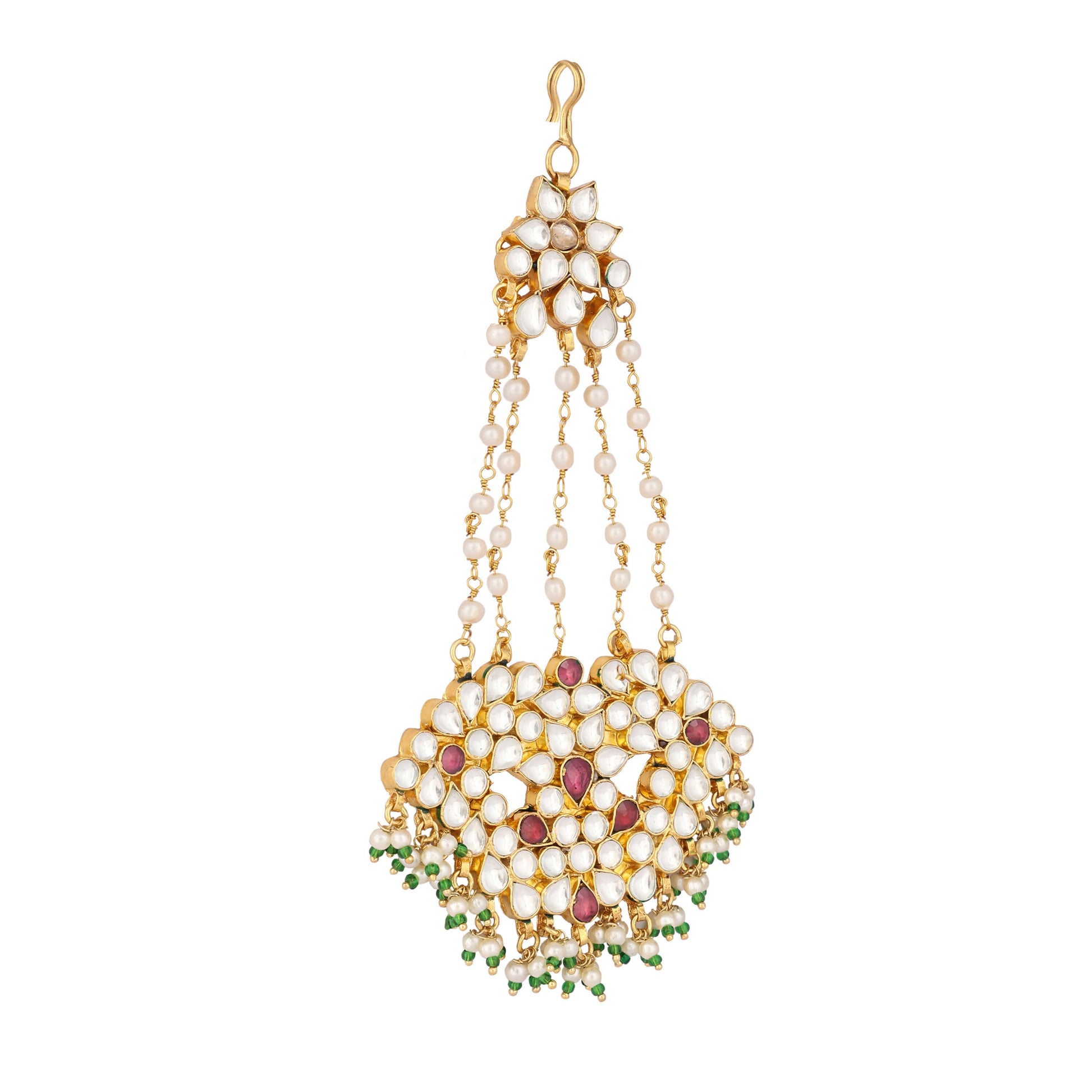 Nuyug 22K Gold-Plated Kundan & Red Stone Studded Jhumar Paasa Head Jewellery | Swadesiicart