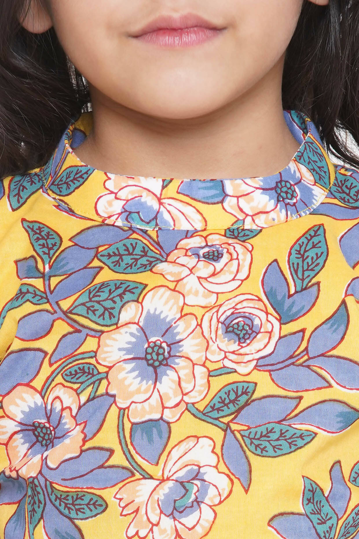Little Bansi Floral Print Ready To Wear Saree And Floral Blouse - Yellow | Swadesiicart