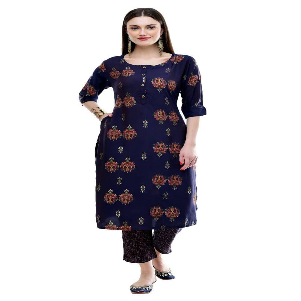 Lagi Women's Blue Printed Straight Kurta & Pant (MC38B) | Swadesiicart