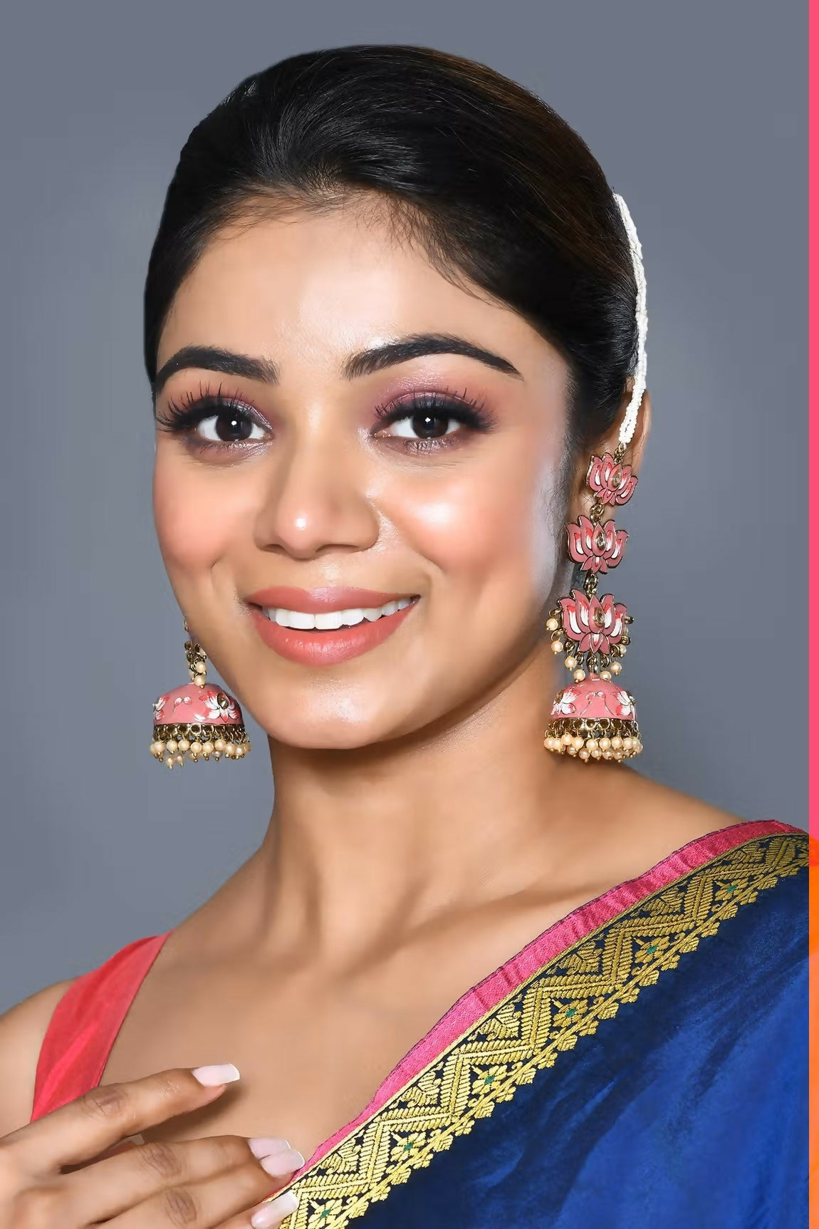 Joban Fashion Women Kundan Pearl Mina Golden White Pink Earrings - Swadesiicart