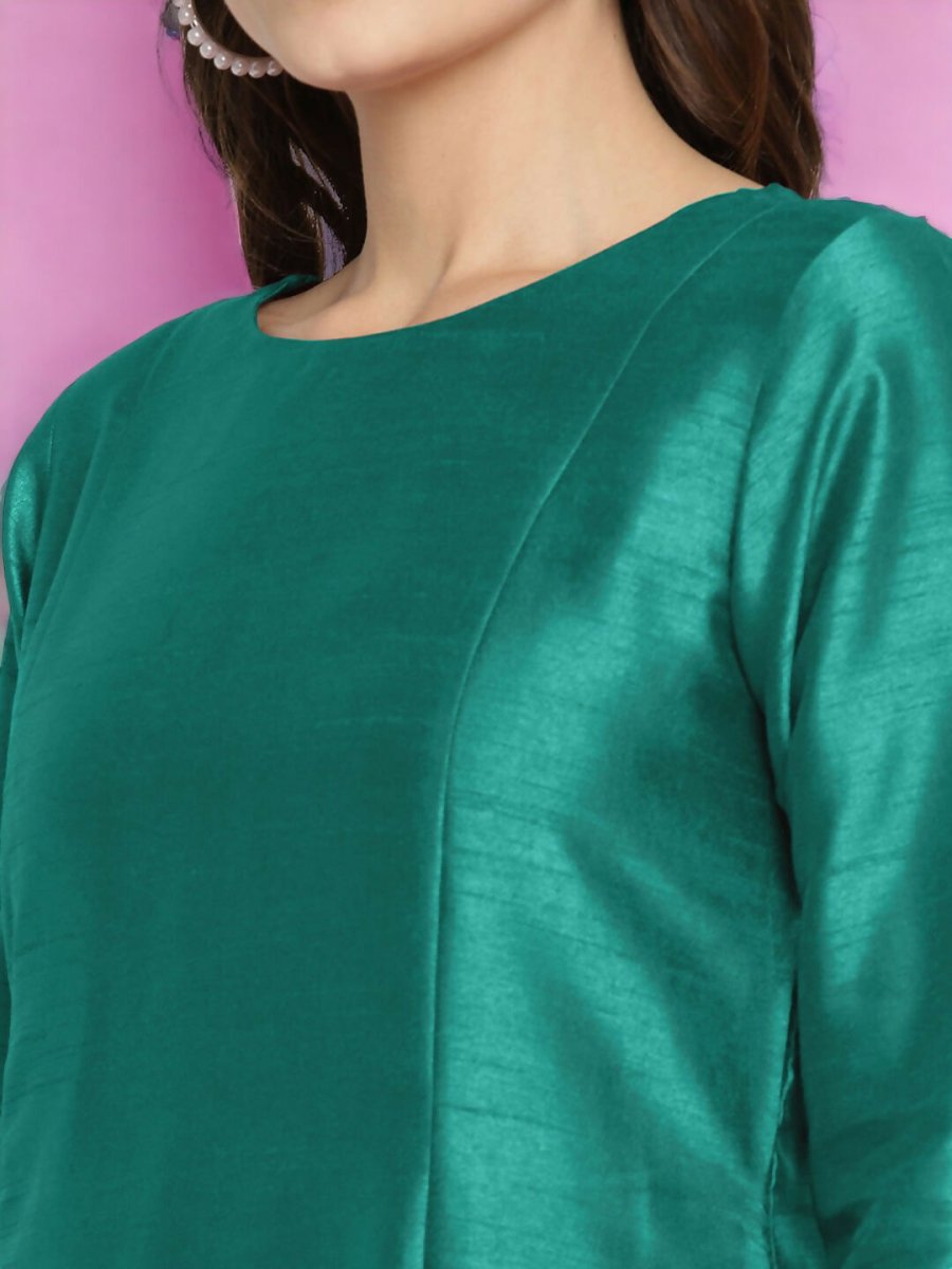 Ahalyaa Women Sea Green Printed Gotta Patti Kurti with Palazzos & Dupatta - Sea Green | Swadesiicart