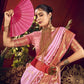 Vishnu Weaves Women's Baby-Pink Paithani Silk Saree with Blouse - Swadesiicart