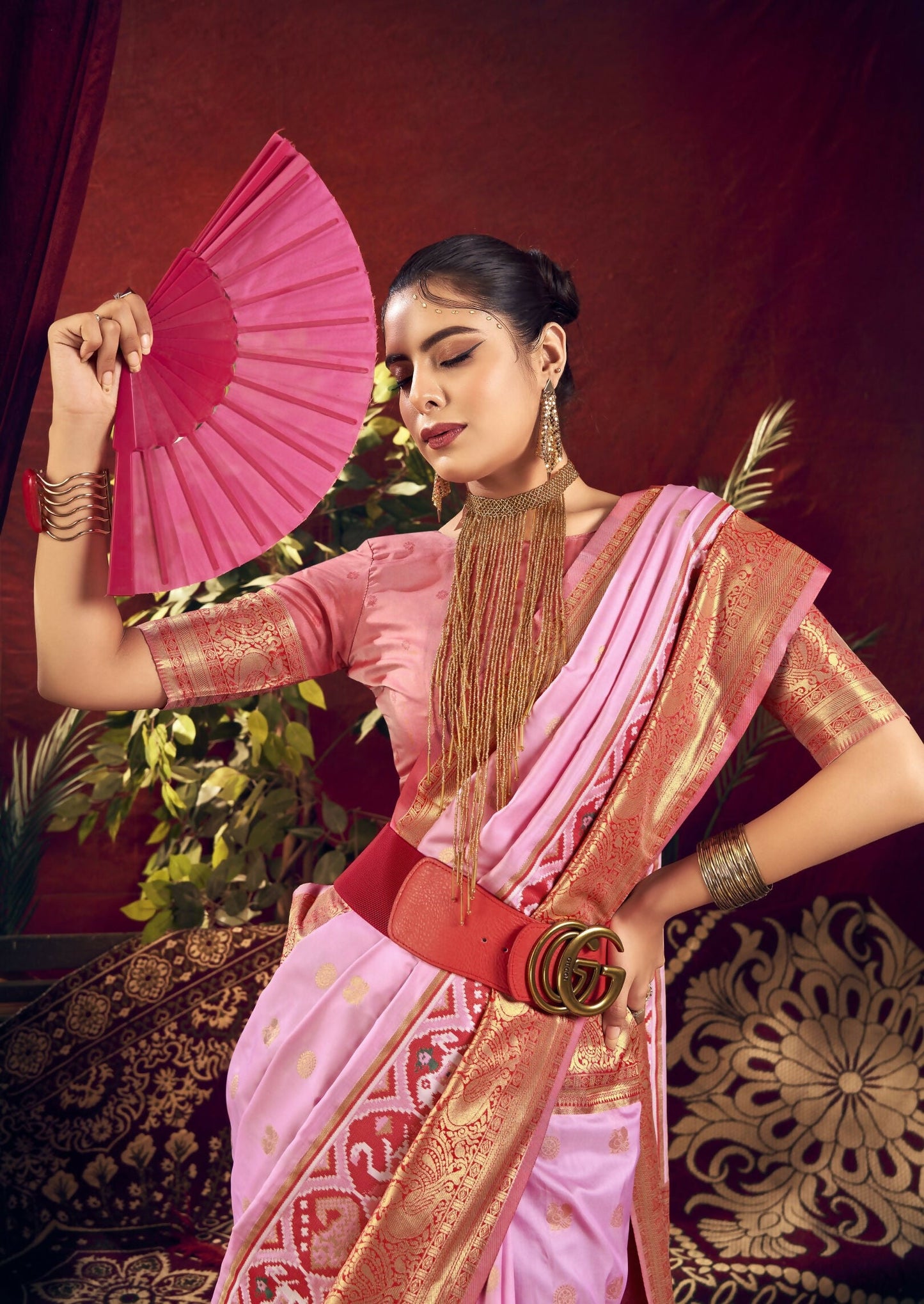 Vishnu Weaves Women's Baby-Pink Paithani Silk Saree with Blouse - Swadesiicart