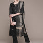 Anubhutee Black Floral Embroidered Thread Work Kurta with Trousers & With Dupatta | Swadesiicart