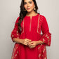FIORRA Women's Red Creap A-Line Kurta Palazzo Set With Dupatta - Swadesiicart
