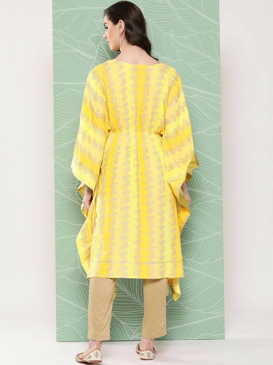 Ahalyaa Women's Traditional Wear kaftan Kurta - Yellow | Swadesiicart