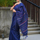 Beatitude Blue Khadi Ghicha Stripes Saree