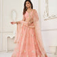 Aastha Fashion Peach Butterfly Net Tone To Tone Thread Work And Sequence Work Embroidery Wedding Wear Lehenga Choli
