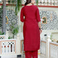 Miravan Women's Embroidered Pure Silk Red Kurta with Palazzo and Dupatta - Swadesiicart