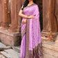 Joban Fashion Lavender Crepe Chiffon Pure Handloom Banarasi Silk Saree | Swadesiicart