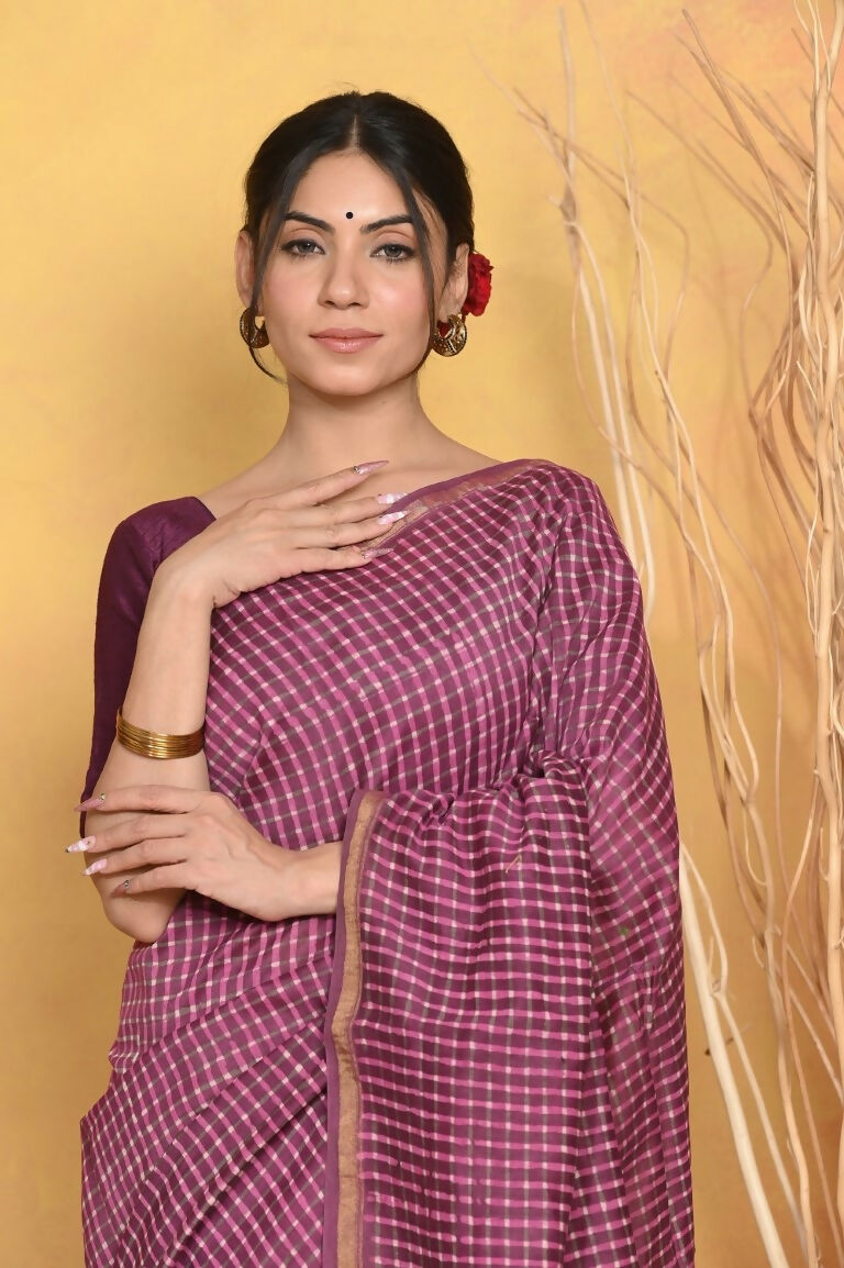 Very Much Indian Chanderi Natural Dye Handblock Printed Saree - Mauve | Swadesiicart