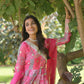 Jyoti Fashion Women's Pink Russian Silk Digital Print with Embroidered Anarkali Dress with Dupatta | Swadesiicart