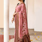Joban Fashion Nude Pink Crepe Chiffon Pure Handloom Banarasi Silk Saree | Swadesiicart