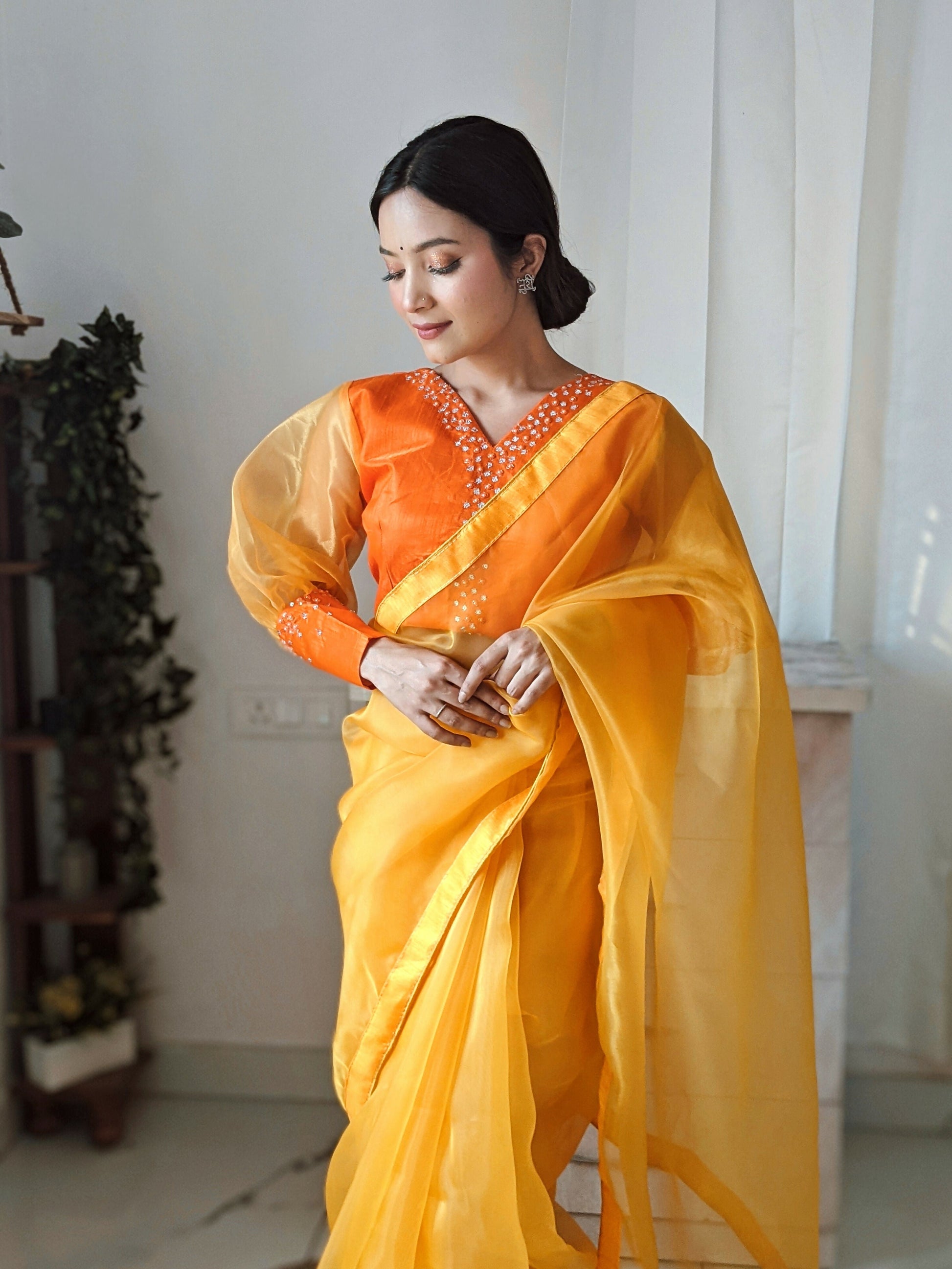 Vamsee Vasu Yellow Organza Saree - Swadesiicart