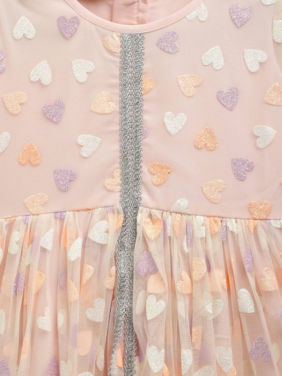 Ahalyaa Pink Net Glitter Print kids Dress For Girls | Swadesiicart