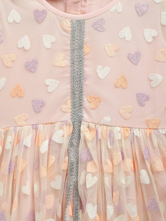 Ahalyaa Pink Net Glitter Print kids Dress For Girls | Swadesiicart