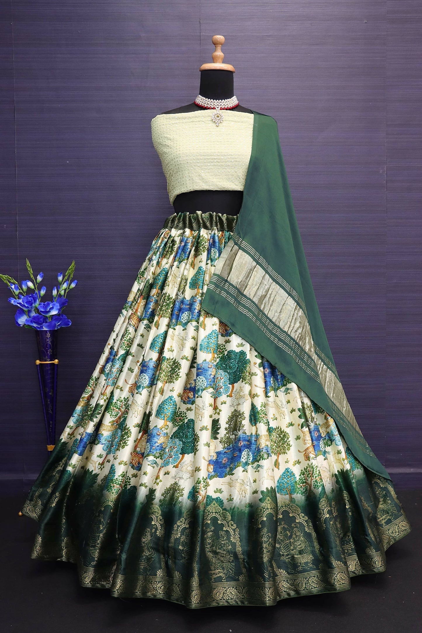 DEIANA'S Beautiful Gaji Silk Printed With Heavy Zari Lehengha Choli - Cream | Swadesiicart
