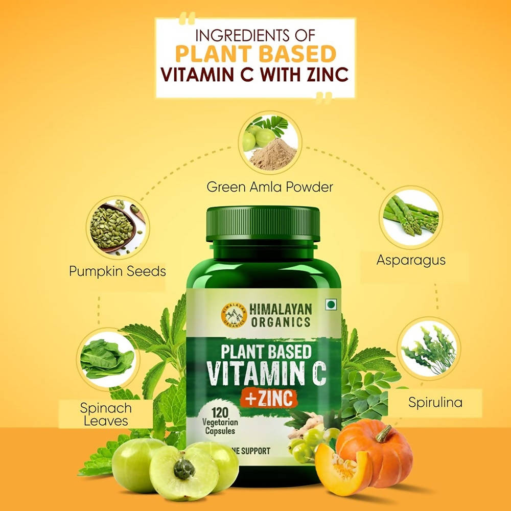Himalayan Organics Plant Based Vitamin C + Zinc Double Immune Support Vegetarian Capsules | Swadesiicart