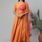 Ahalyaa Women's Orange Crepe Gold Print Dress | Swadesiicart