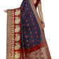 Vamika Banarasi Cotton Silk Navy Blue & Red Weaving Saree | Swadesiicart