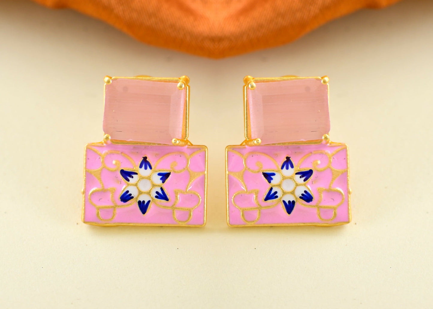 Joban Fashion Women Brass Pink Onyx Earrings - Swadesiicart