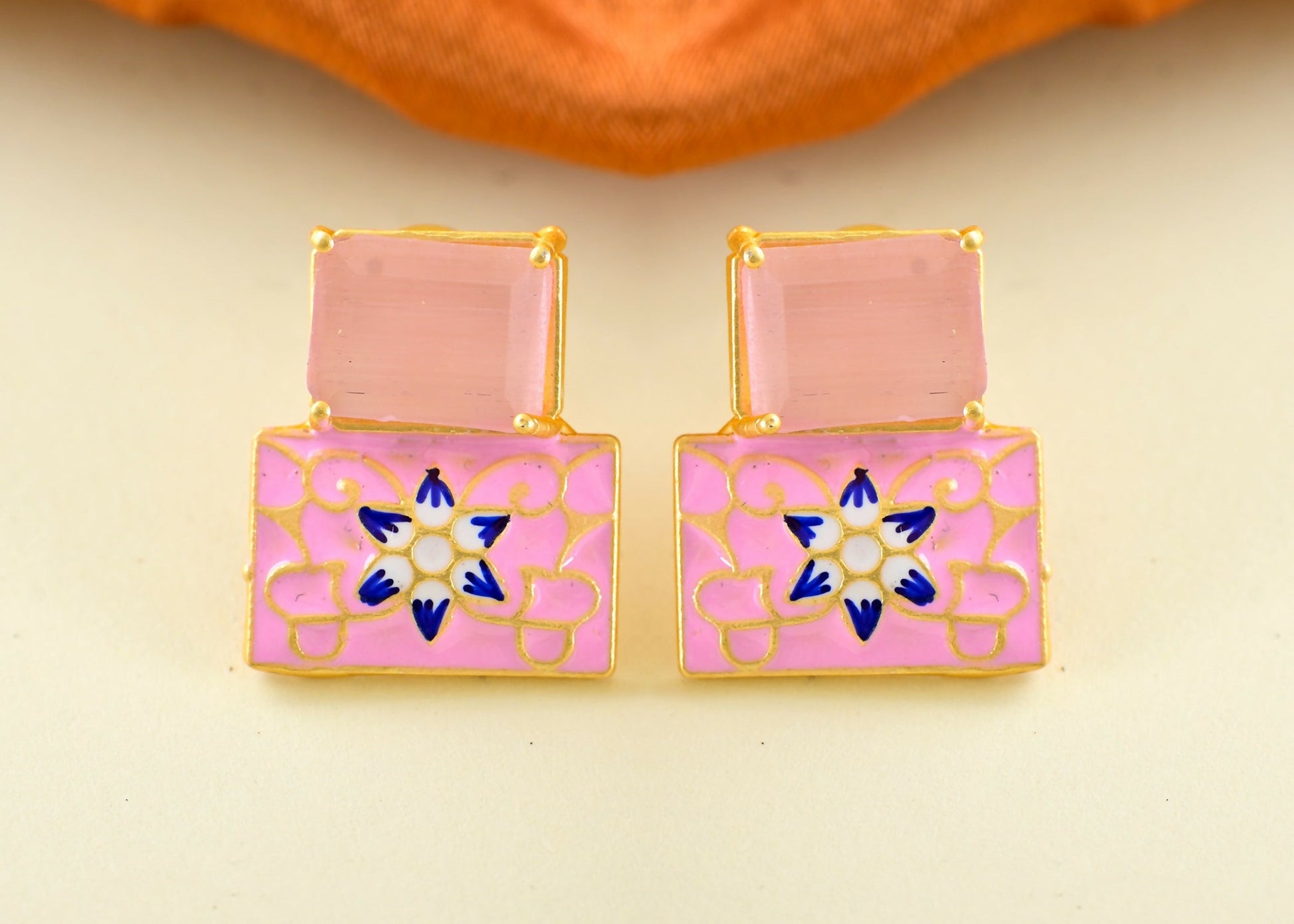 Joban Fashion Women Brass Pink Onyx Earrings - Swadesiicart