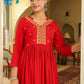 Janasya Maroon Rayon Yoke Embroidery Kurta & Bottom | Swadesiicart