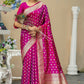 Vishnu Weaves Women's Wine Banarasi Silk Zari Woven Saree with Unstitched Blouse - Swadesiicart