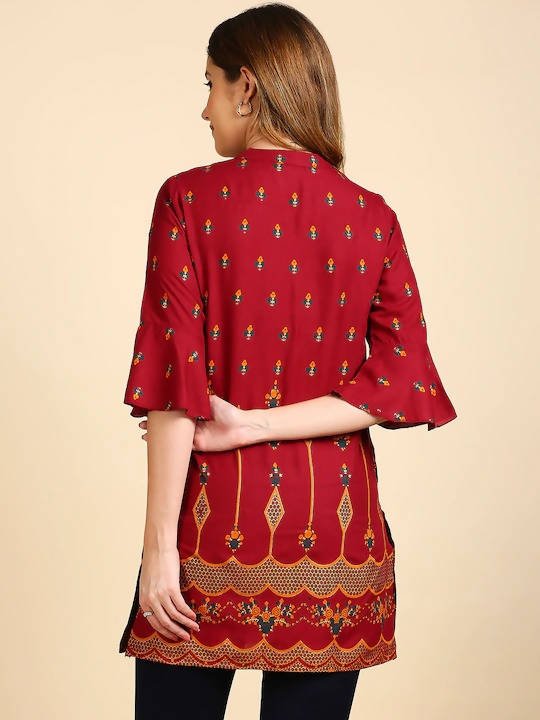 Anubhutee Maroon & Golden Printed Straight Kurti - Swadesiicart
