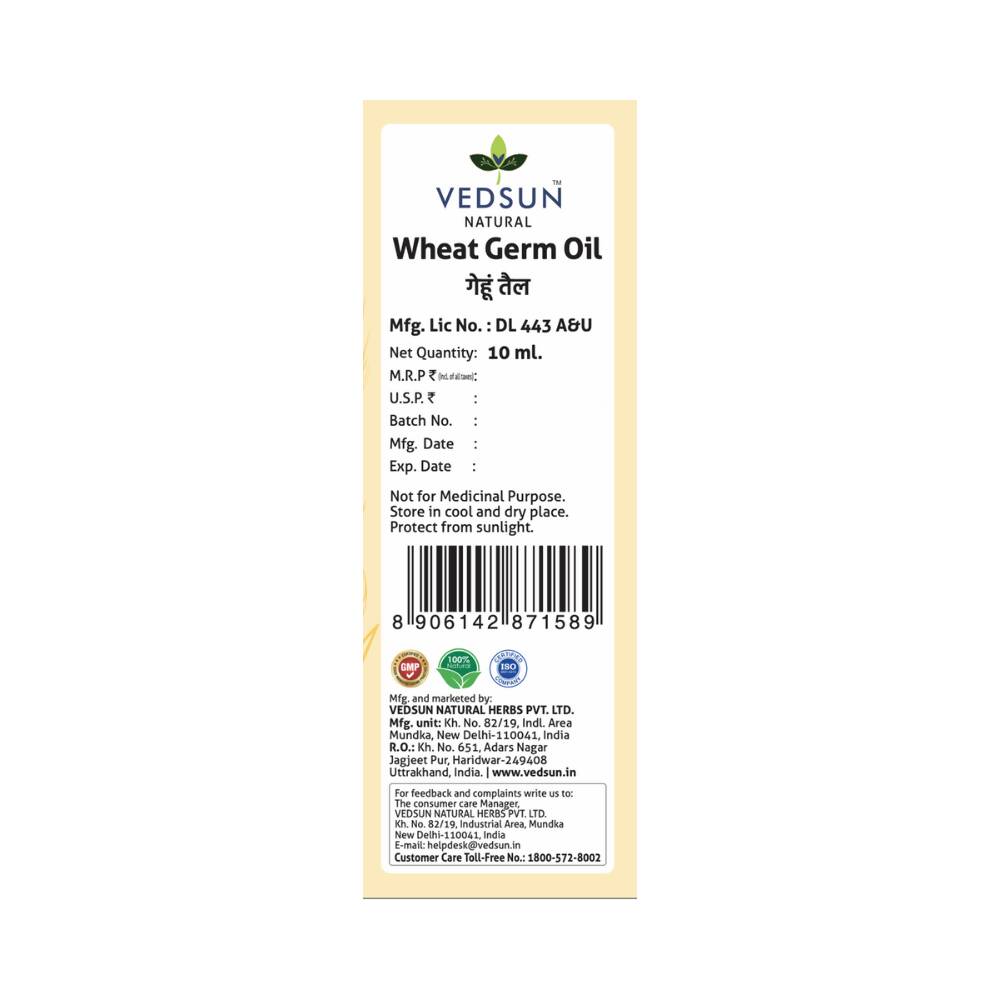 Vedsun Naturals Wheat Germ Essential Oil Pure & Organic for Skin - Swadesiicart