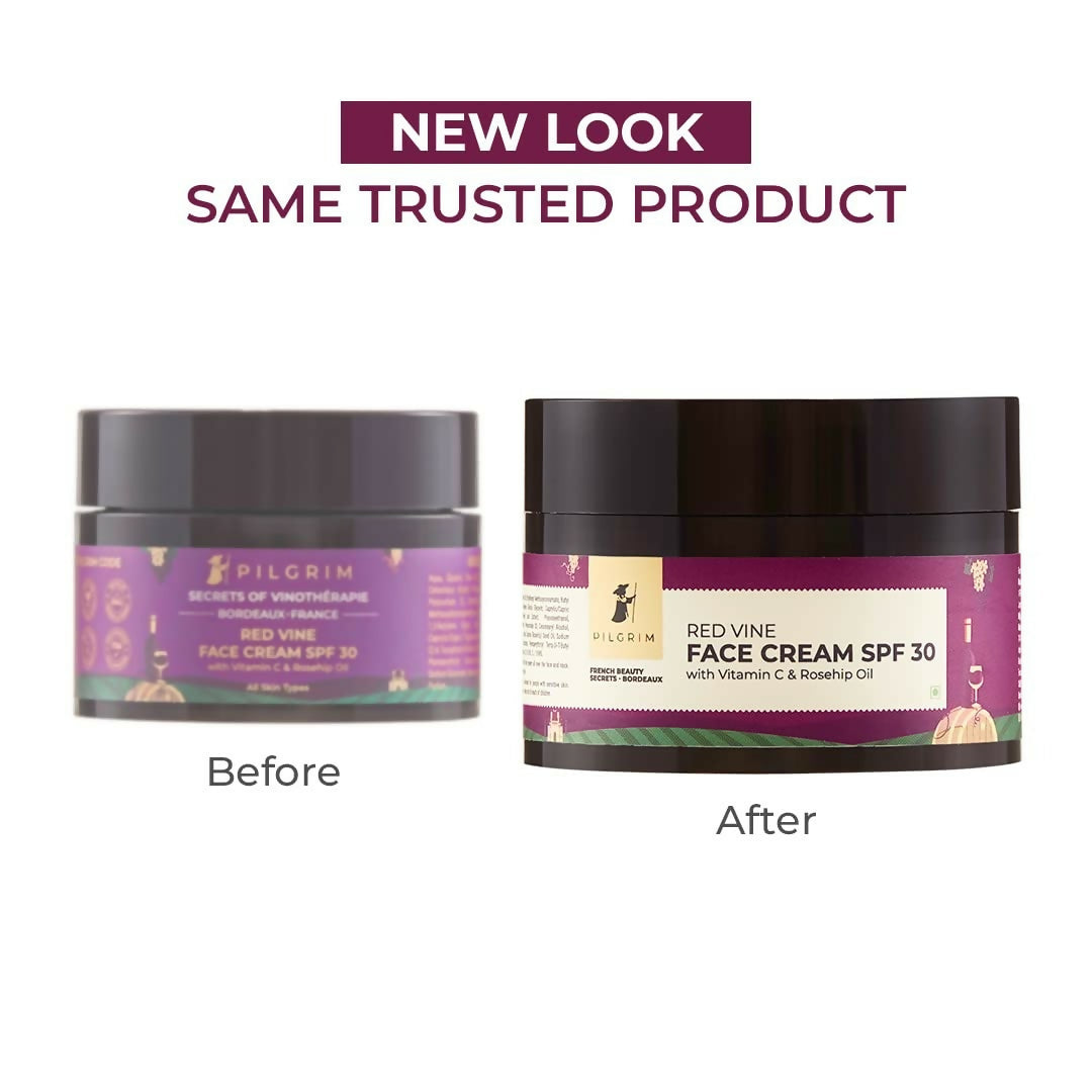 Pilgrim Red Vine Face Cream SPF 30 with Vitamin C & Rosehip Oil (PA+++) - Swadesiicart