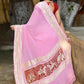 Joban Fashion Baby Pink Crepe Chiffon Pure Handloom Banarasi Silk Saree | Swadesiicart