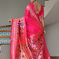 Vishnu Weaves Women's Pink Paithani Silk Zari Woven Saree with Blouse - Swadesiicart