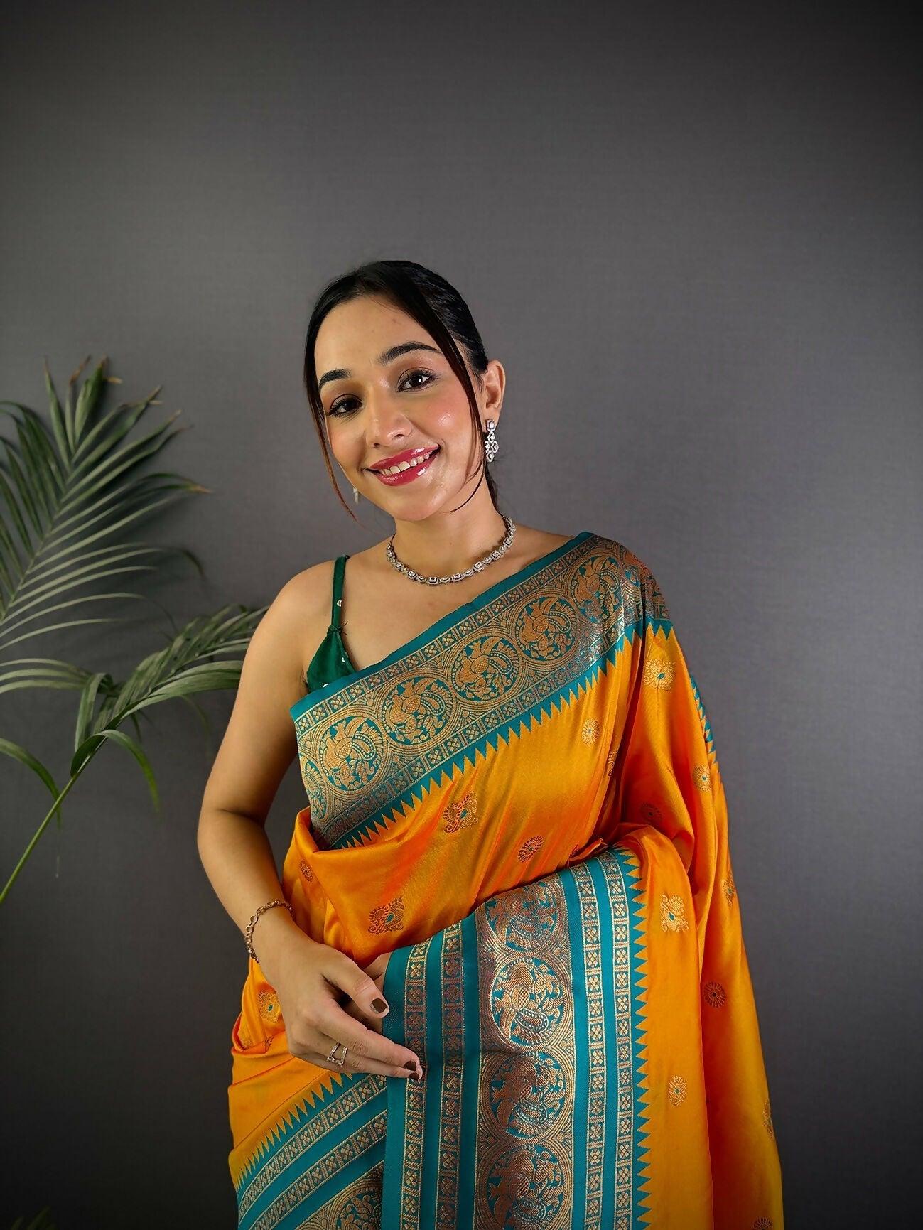 Joban Fashion Banarasi Orange Woven Soft Silk Saree | Swadesiicart