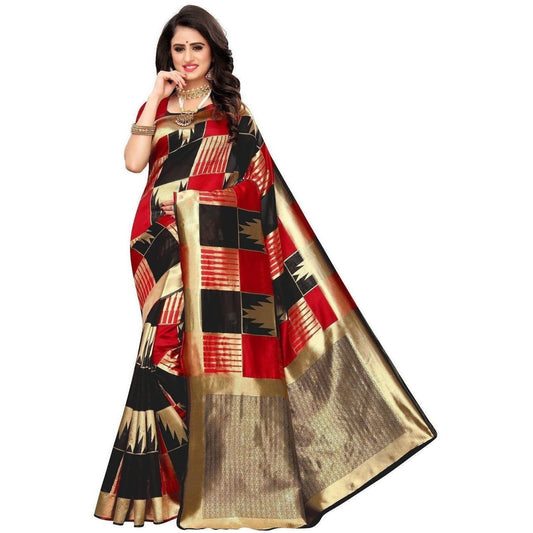Vamika Banarasi Jaquard Red Weaving Saree (Banarasi 29) | Swadesiicart