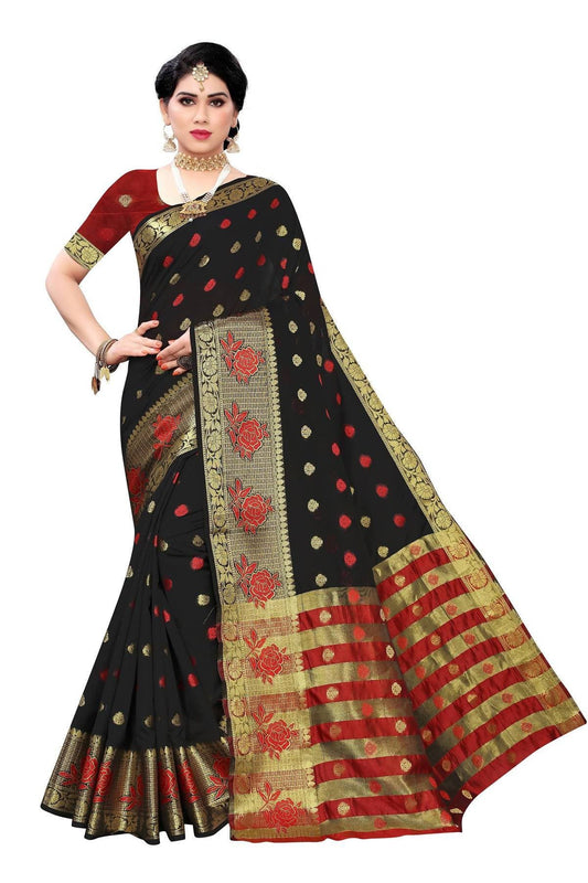 Vamika Banarasi Jaquard Black Weaving Saree | Swadesiicart