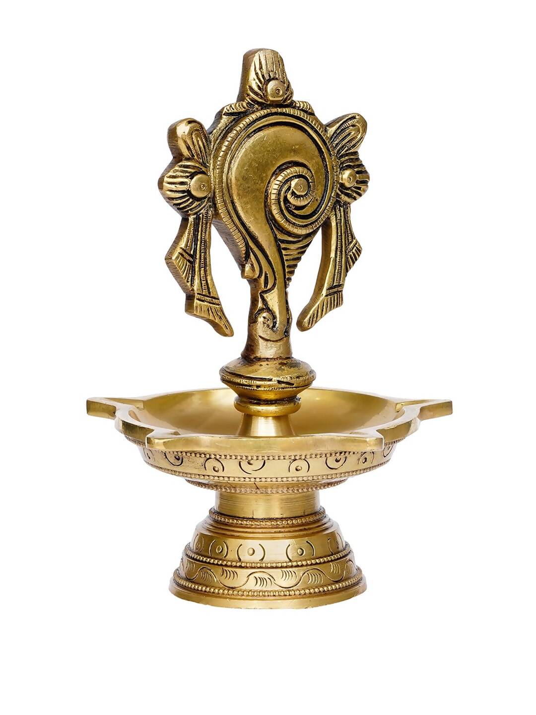 eCraftIndia Gold-Toned Shankha Handcrafted Diya with 5 wicks | Swadesiicart