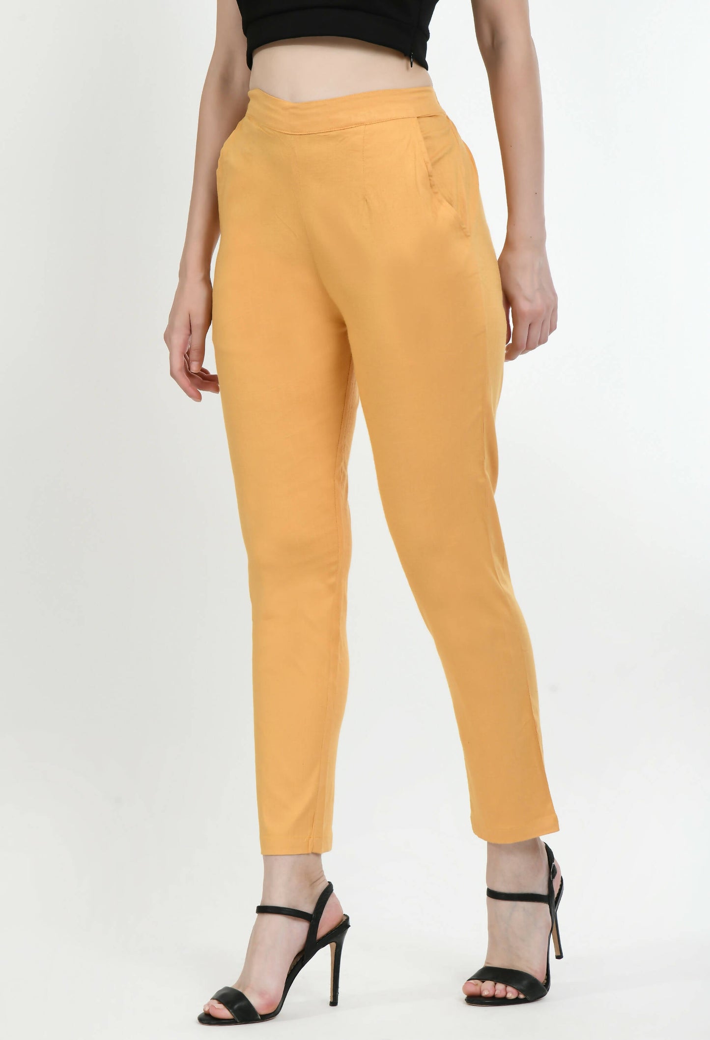 Women's Beige Front Waist Band, Back Elasticated, With Pockets Pant - G & A Apparels | Swadesiicart
