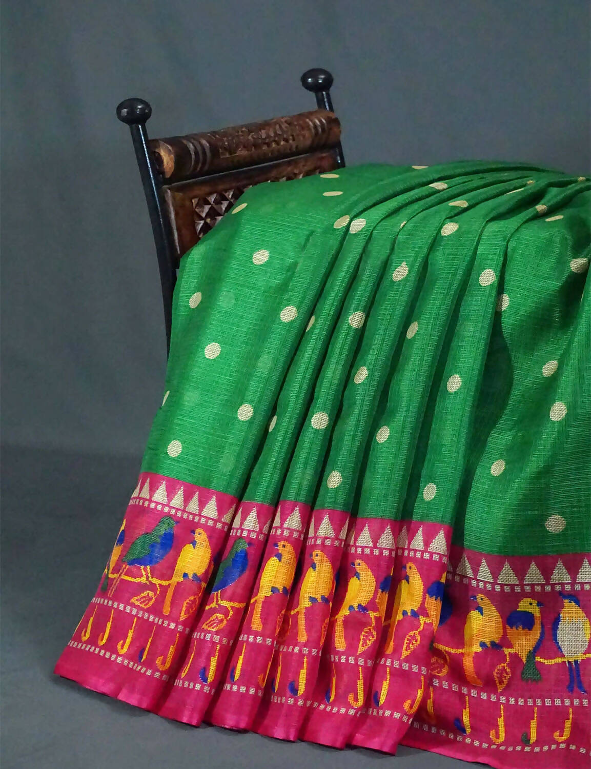Mango Green Colored with Buttes Semi Silk Kota Saree By Gayathri Reddy Designer Studio | Swadesiicart